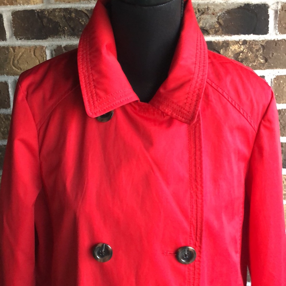 Lands End Red Double-Breasted Peacoat Style Rain Coat Jacket - Picture 11 of 15